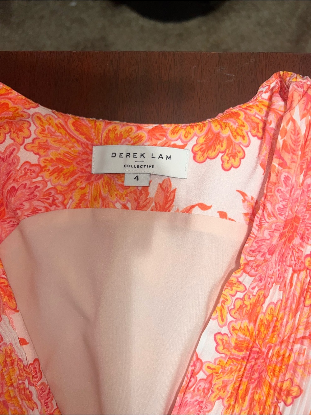 10 Crosby Derek Lam Pink and Orange Floral Deep V Maxi Dress - Picture 5 of 6